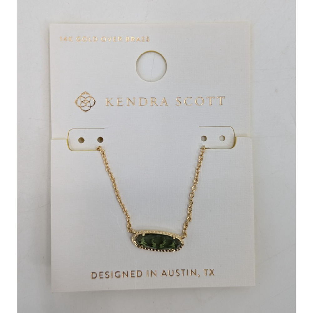 Kendra Scott Eva Pendant Necklace Gold Forest Green Glass Necklace *NEW*